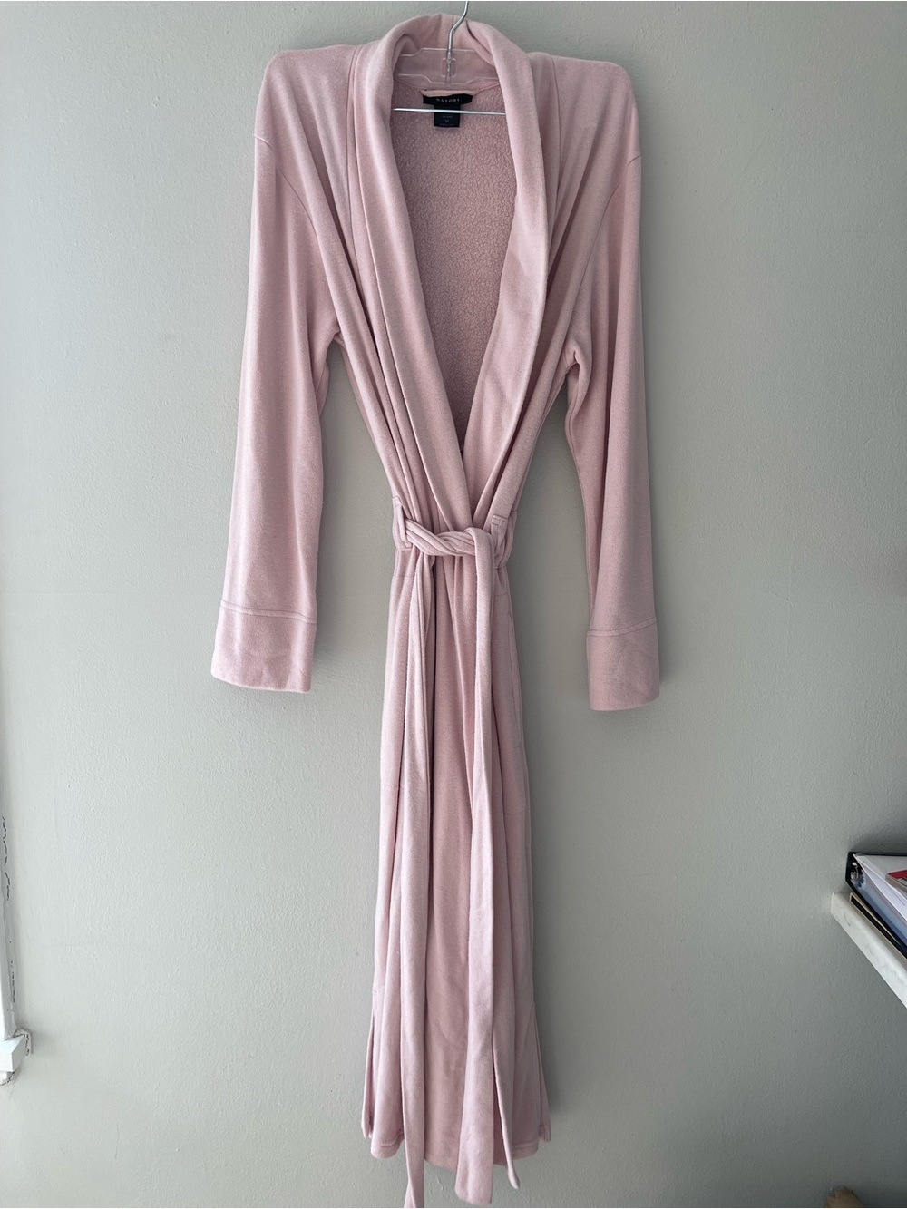 Natori Blush Pink Long Shawl Robe with Tie